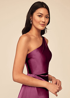 Azazie Maron Bridesmaid Dresses Mulberry A-Line One Shoulder Stretch Satin Dress image5