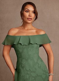 Azazie Marina Kleider für die Brautmutter A-Linie Schulterfrei Blumen-Burnout Kleid Eukalyptus image5