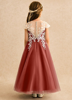 Azazie Dandelion Flower Girl Dresses Terracotta Ball-Gown Lace Dress image5