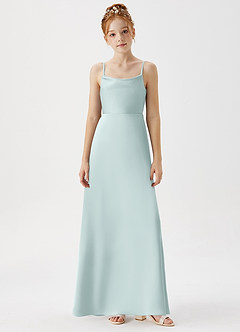 Azazie Shale Junior Robe Trapèze en Satin extensible Brume image6