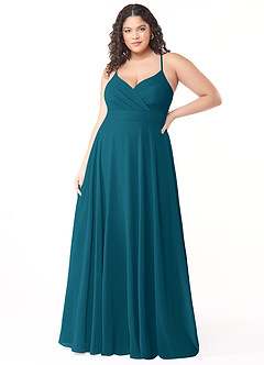 Azazie Avelina Bridesmaid Dresses Ink Blue A-Line V-Neck Pleated Chiffon Dress image6