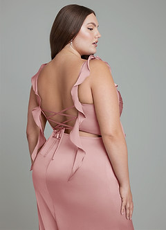 Azazie Jessamine Bridesmaid Dresses Dusty Rose Sheath Corset Stretch Satin Dress image14