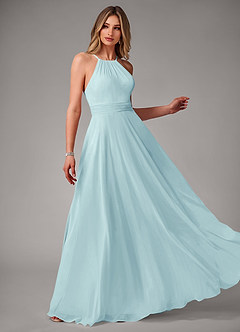 Azazie Amalia Bridesmaid Dresses Sea Glass A-Line Pleated Chiffon Dress image4