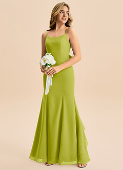 Azazie Lioren Junior Lemongrass Mermaid Bow Chiffon Dress image4