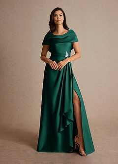 Azazie Branford Mother of the Bride Dresses Emerald A-Line Pleated Stretch Satin Dress image7