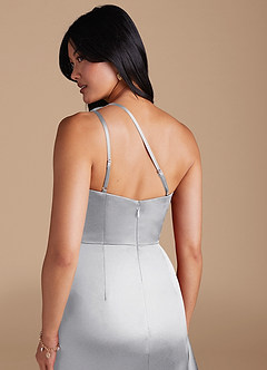 Azazie Latrice Bridesmaid Dresses Silver Sheath One Shoulder Metallic Satin Dress image4