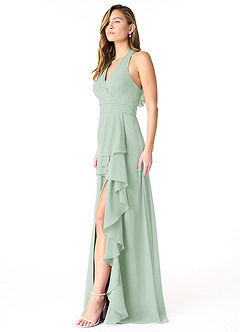 Azazie Aviv Abiti da Damigella Abito A-Line in Chiffon Plissettato Agave image3
