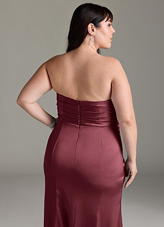 Azazie Yola Bridesmaid Dresses Merlot Sheath V-Neck Pleated Stretch Satin Convertible Dress image15