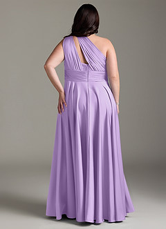 Azazie Charlize Bridesmaid Dresses Lilac A-Line One Shoulder Stretch Satin Dress image10