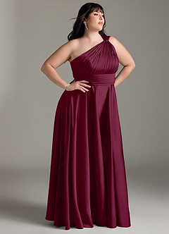Azazie Charlize Bridesmaid Dresses Mulberry A-Line One Shoulder Stretch Satin Dress image12
