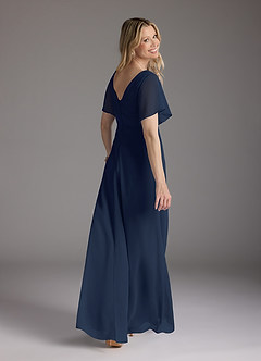 Azazie Alessa Mother of the Bride Dresses Dark Navy A-Line V-Neck Pleated Chiffon Dress image5