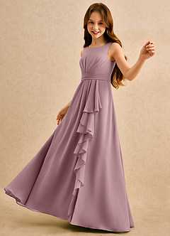 Azazie Chibi Girls Formal Blumenmädchenkleider A-Linie Plissee Chiffon Kleid Altrosa image5