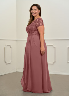Azazie Dunja Mother of the Bride Dresses Desert Rose A-Line V-Neck Lace Chiffon Dress image5