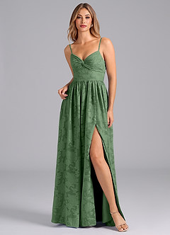 Azazie Zeya Bridesmaid Dresses Eucalyptus A-Line Bow Floral Burnout Dress image7