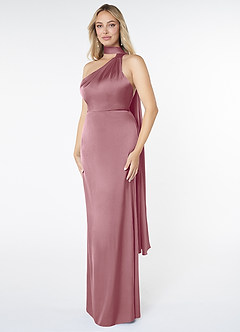 Azazie Kaylani Bridesmaid Dresses Vintage Mauve Mermaid High Neck Stretch Satin Dress image3