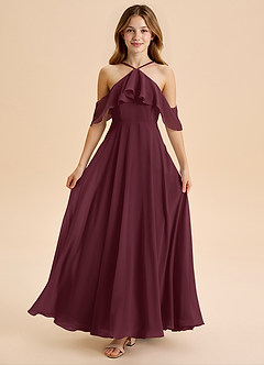 Azazie Tessabelle Junior Cabernet A-Line Off the Shoulder Chiffon Dress image5