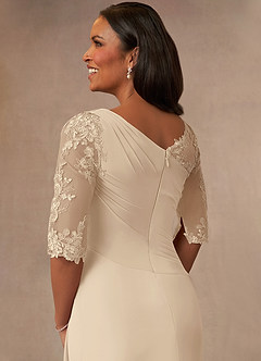 Azazie Dionysus Mother of the Bride Dresses Champagne A-Line Boatneck Lace Chiffon Dress image5