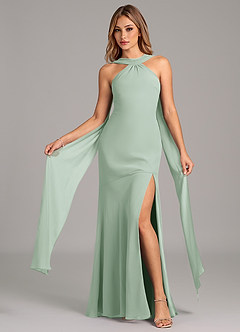 Azazie Kinsley Vestidos de damas de honor Vestido de Agave de Gasa de Corte Sirena con Plisado image1