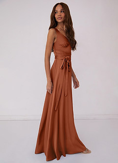 Barbie ♥ Azazie Final Sale Barbie Pink A-Line Bow Stretch Satin Dress image3