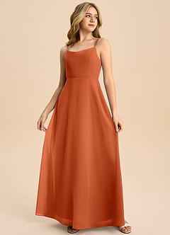 Azazie Shale Junior Burnt Orange A-Line Bow Chiffon Dress image4