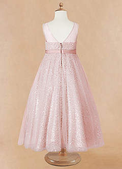 Azazie Siwa Flower Girl Dresses Blushing Pink A-Line Beaded Tulle Dress image6