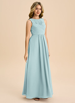 Azazie Skyla Junior A-Linie Plissee Chiffon Kleid Seegrün image4