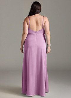 Azazie Brielle Bridesmaid Dresses Wisteria A-Line Cowl Spaghetti Straps Stretch Satin Dress image7