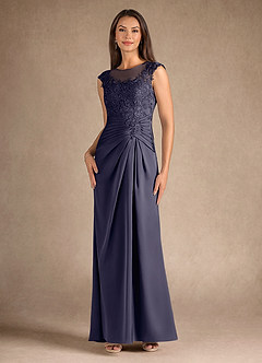 Azazie Santa Barbara Mother of the Bride Dresses Stormy Sheath Pleated Stretch Satin Dress image4