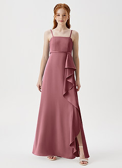 Azazie Kaylee Junior Robe Trapèze en Satin extensible avec ceinture Améthyste image3