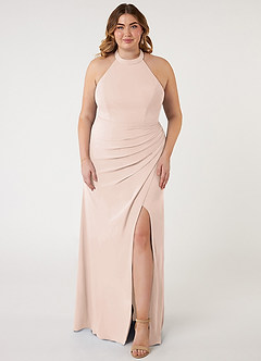 Azazie Galicia Vestidos de damas de honor Vestido de Rosa Rubor de Chifón elástico de Corte Sirena con Halter Plisado image5