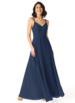 Azazie Janine Bridesmaid Dresses Dark Navy A-Line V-Neck Chiffon Dress image1