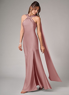 Azazie Kinsley Bridesmaid Dresses Dusty Rose Mermaid Side Slit Stretch Satin Dress image4