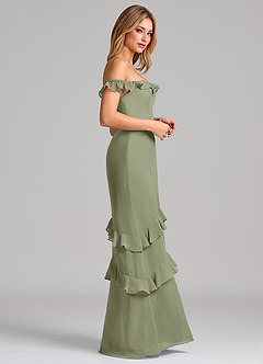 Azazie Marilynn Final Sale Pistachio Mermaid Off the Shoulder Chiffon Dress image5