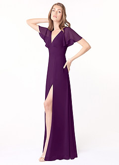 Azazie Kimber Bridesmaid Dresses Grape A-Line Flounce Sleeve Chiffon Dress image3