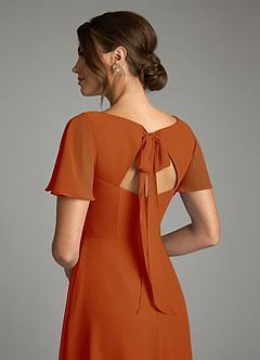 Azazie Kimber Vestidos de damas de honor Vestido de Pimenton de Gasa de Corte en A con Manga volante image8