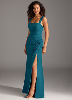 Azazie Jesaphine Bridesmaid Dresses Ink Blue Sheath Bow Chiffon Dress image3