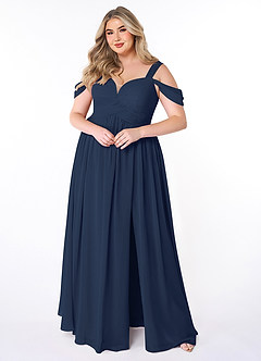 Azazie Lianne Bridesmaid Dresses Dark Navy A-Line Off the Shoulder Chiffon Dress image7