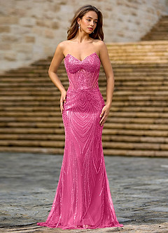 Willone Fuchsia Mermaid Sequined Embroidery Prom Dress image5