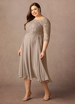 Azazie Marge Kleider für die Brautmutter A-Linie Schaufel Spitze Chiffon Kleid Taupe image9