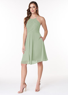Azazie Adriana Final Sale Dusty Sage A-Line Pleated Chiffon Dress image3
