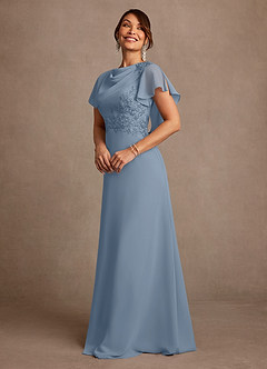 Azazie Frieda Mother of the Bride Dresses Dusty Blue A-Line Applique Chiffon Dress image2