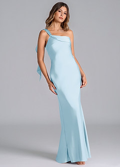 Azazie Driea Brautjungfernkleider Meerjungfrau-Linie One-Shoulder Stretch-Satin Kleid Himmelblau image1