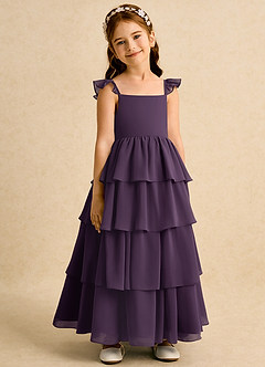 Azazie Boba vestidos de niña de las flores Vestido de Ciruela de Gasa de Corte En A con Escote Cuadrado image1