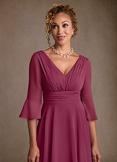 Azazie Aerynne 신부의 어머니 드레스 A라인 주름진 쉬폰 티 길이 드레스 image5