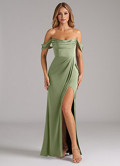 Azazie Johana Bridesmaid Dresses Pistachio Mermaid Off the Shoulder Stretch Satin Convertible Dress image2