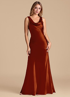 Azazie Rylina Robes de demoiselle d'honneur Robe Sirène en Satiné métallisé Auburn image1