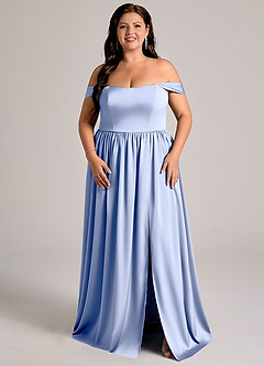 Azazie Calianna Abiti da Damigella Abito Convertibile A-Line in Raso Elasticizzato a Spalla Scoperta Ghiaccio image6