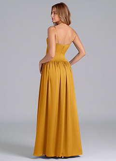 Azazie Kirby Robes de demoiselle d'honneur Robe Trapèze en Satin extensible Caramel écossais image5