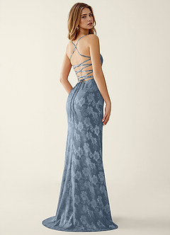 Serapheagn Dusty Blue Embossed Clipped Jacquard Prom Dress image2