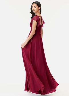 Azazie Bondi Brautjungfernkleider A-Linie Gekräuselt Chiffon Kleid Burgunderrot image7